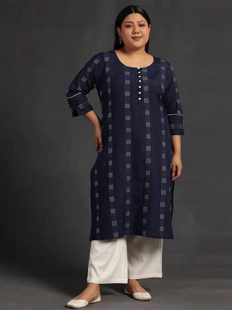Buy Plus Size Blue Woven Design Cotton Straight Kurta Online at Rs.549 ...