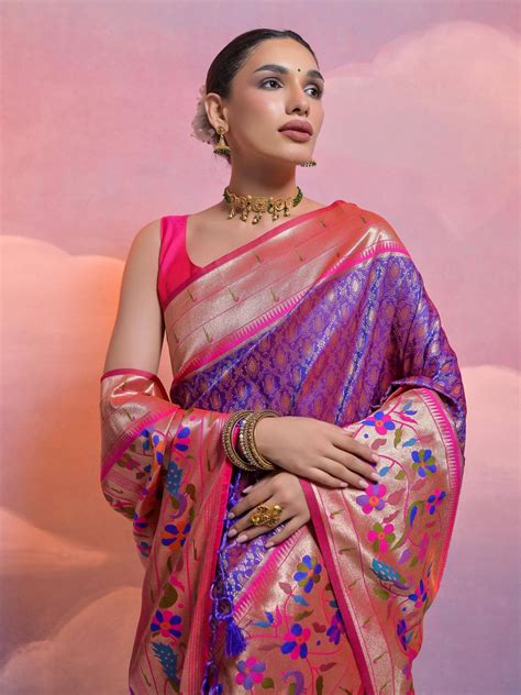 ROYAL BLUE COLOUR PAITHANI BIG BORDER WOVEN SAREE – Ethnusvilla