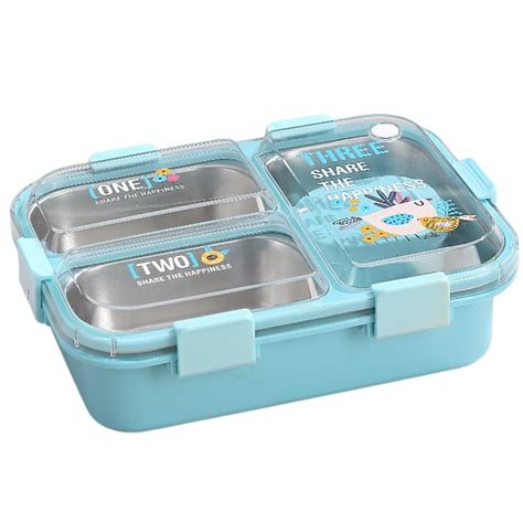 Buy ATTRO Alpha 3 Kids Lunch Box with 3 Compartment Inner Steel, 1 ...