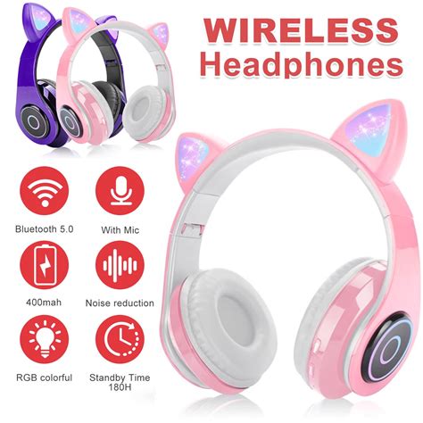 Buy Kids Headphones, Cat Ear Bluetooth Headphones 94dB Volume Limiting ...