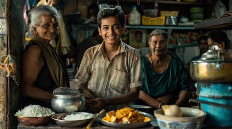 A south indian youth serving his elderly father and mother | Premium AI ...