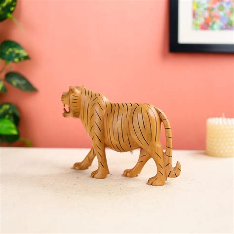 Buy Handcrafted Wooden Tiger Statue – Ethnic Decor – Ethnic India ...
