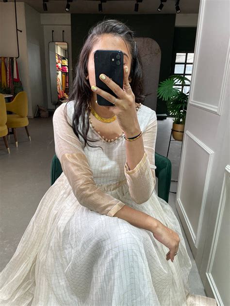 White Color Zari Weaving Work Organza Chex Gown