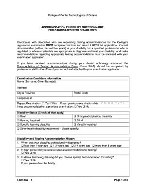 Fillable Online ACCOMMODATION ELIGIBILITY QUESTIONNAIRE FOR CANDIDATES ...
