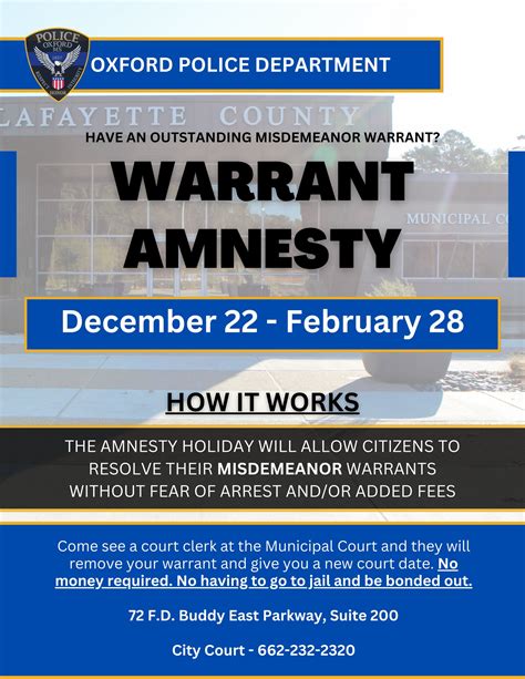 Oxford - WARRANT AMNESTY HOLIDAY Resolve your misdemeanor warrants ...