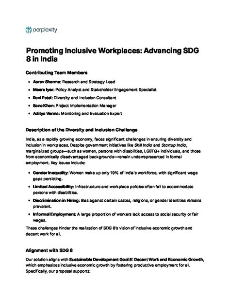 Promoting Inclusive Workplaces Advancing SDG 8 in - India, as a rapidly ...