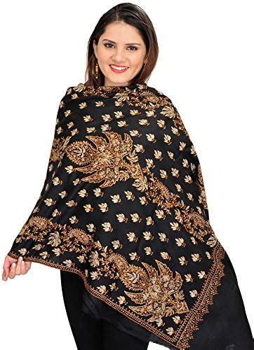Buy Exotic India Tusha Stole from Kashmir with Sozni Hand-Embroidered ...