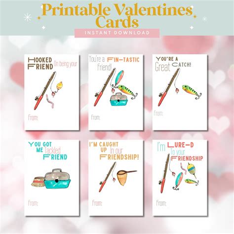 Printable Fishing Valentine Cards for Kids | 6 Fun Designs | Digital ...