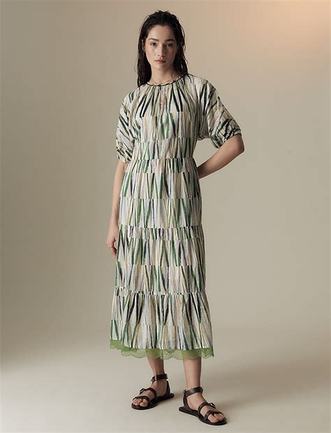 Buy Cotton Rich Printed Midaxi Tiered Dress at Marks & Spencer