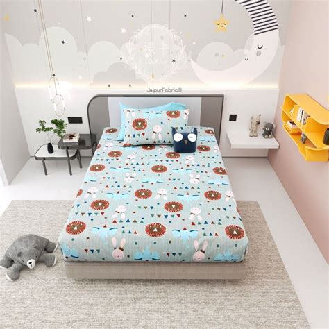 Animal Carnival Pastel Blue Soft Cotton Kids Bed Sheet Combo of 2 ...