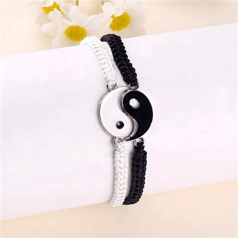 2pcs/Set Yin Yang Tai Chi Matching Bracelet Adjustable Cord Friendship ...