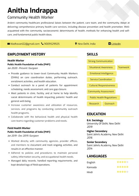 Sample Resume of Community Health Worker with Template & Writing Guide | Resumod.co