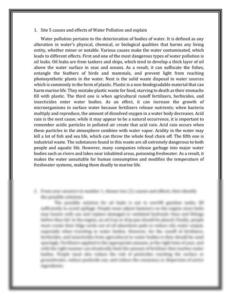 SOLUTION: Causes effects and solutions of water pollution - Studypool