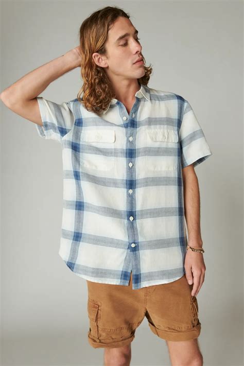 LINEN PLAID SHORT SLEEVE UTILITY SHIRT | Lucky Brand