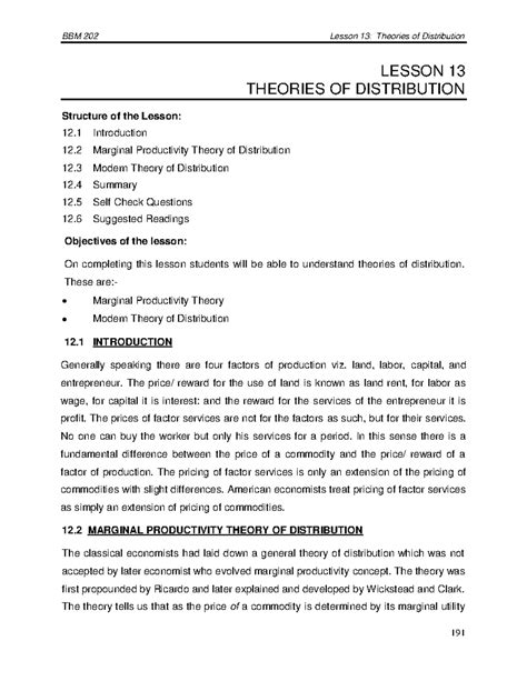 L 13 - LESSON 13 THEORIES OF DISTRIBUTION - LESSON 13 THEORIES OF ...