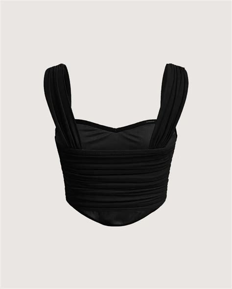 Y2K Solid Ruched Black Crop Tank Top | Littlebox India