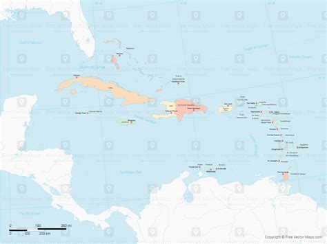 Printable Vector Map of Caribbean Islands with Countries - Multicolor | Free Vector Maps