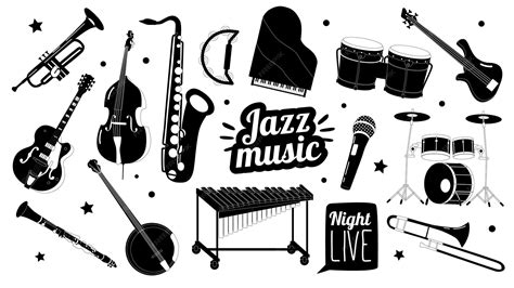 Premium Vector | Set of black and white musical jazz instruments ...