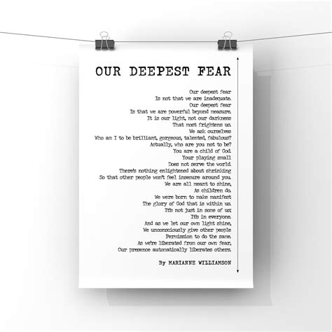Our Deepest Fear Poem by Marianne Williamson Wall Art Poster - Etsy