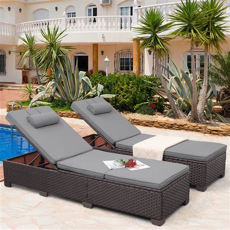 Amazon.com: TITIMO Patio Wicker Chaise Lounges with Armrests and Wheels ...