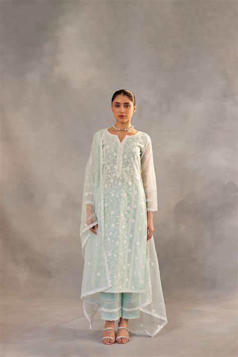 Gulbahar - Mint Green Embroidered Suit Set. – Narayani Vastra