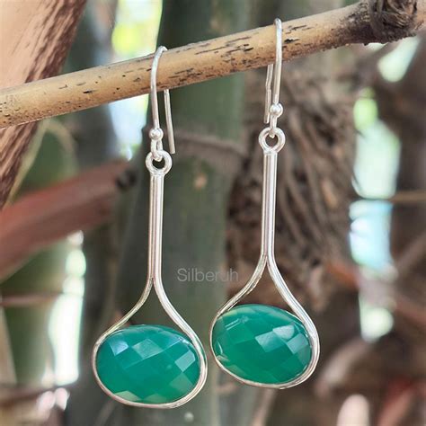 Green Onyx Facetted Drop Silver Earring – SILBERUH