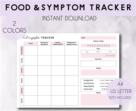 Free Printable Ibs Food And Symptom Diary Template | AT A GLANCE