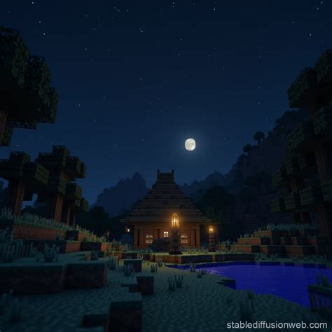Minecraft Night Scene Background | Stable Diffusion Online