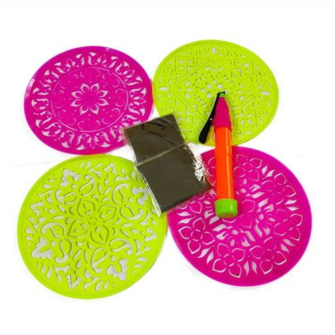 Buy DMS RETAIL Rangoli Decoration Kit Set of 5 Jali with Black Rangoli ...