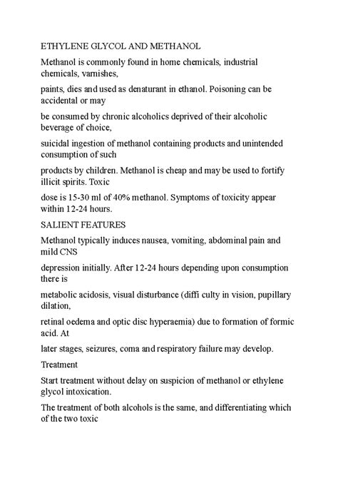 Treatment FOR Ethylene Glycol AND Methanol - ETHYLENE GLYCOL AND ...