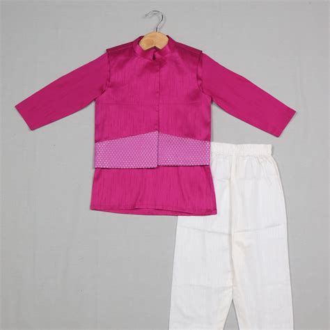 Pink Raw Silk Kurta Set with Banarasi Jacket – Tassel Tales