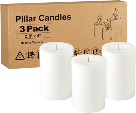 Amazon.com: Ashlux White Pillar Candles, Set of 3 Wax,56 Hours Long ...