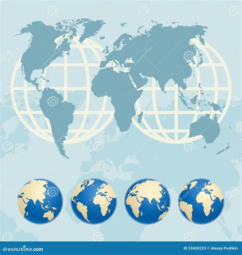 Map of the World and Globes Stock Vector - Illustration of icon, global ...