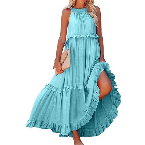 LISTHA Maxi Dress for Women Loose Halter Neck Sleeveless Vacation Dress ...