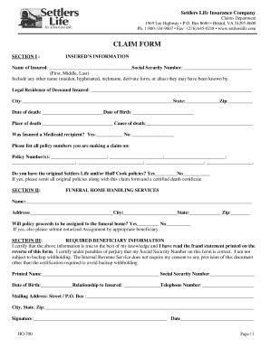 Settlers Life Insurance HO-700 - Fill Out, Sign & Share Online | pdfFiller