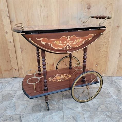 Vintage Italian Marquetry Two Tier Drop-Leaf Dessert/Bar Cart Trolley ...