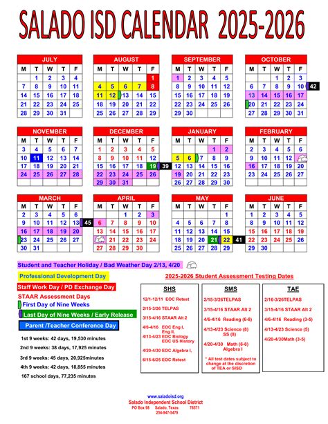 Salado Independent School District Calendar 25-26 Revised pdf - EduCounty