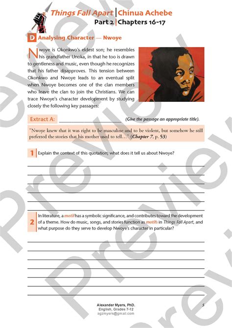 Things Fall Apart (Chinua Achebe) Ch. 16-17 - Nwoye - Activities ...