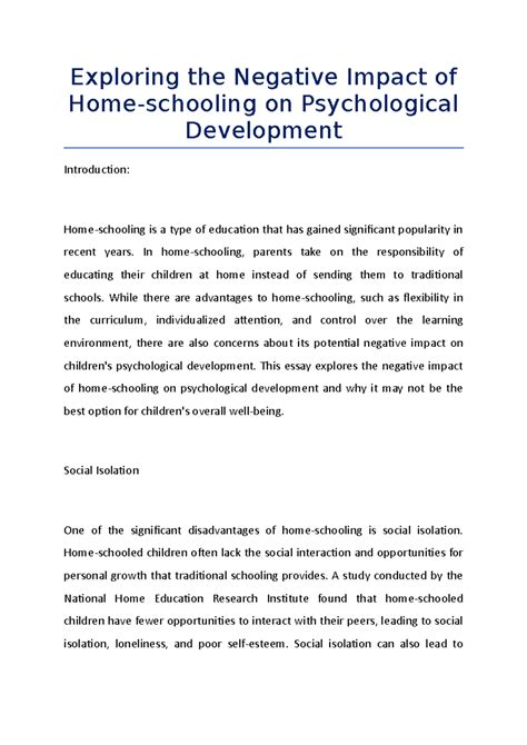 Exploring the Negative Impact of Home-schooling on Psychological ...