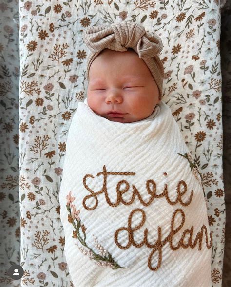 Personalized Hand Embroidered Baby Swaddle Blanket With Name and Floral ...