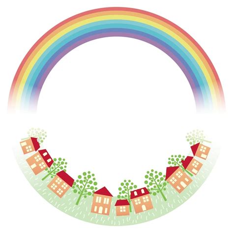 Runder Rahmen, Mit, A, Regenbogen, Und, Stadtbild, Freigestellt, Auf, A ...