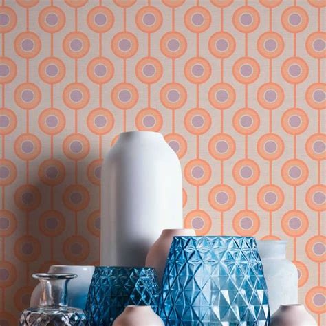 Retro look wallpaper with dots beige orange - non-woven wallpaper with ...