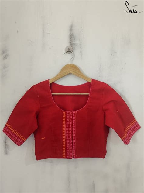 Round Neck Cotton Designer Blouse In Red|Lahu Ki Syahi|Suta