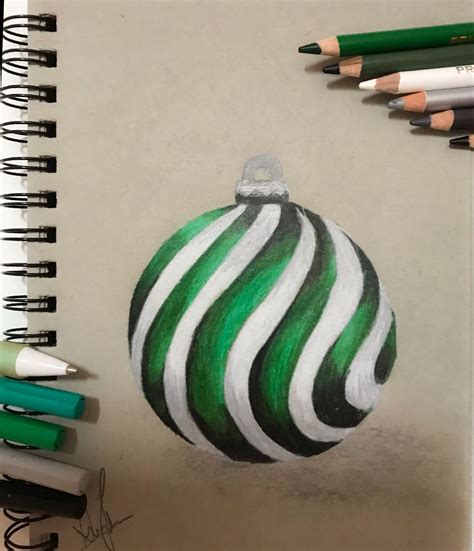 3D Christmas Ornament Drawing with Colored Pencils