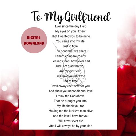 To My Girlfriend Poem Love Poem for Her Poem Printable Poem - Etsy ...