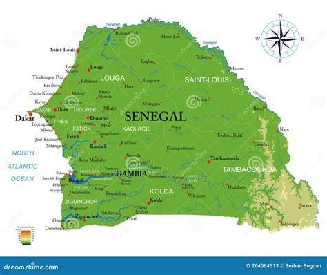 Senegal And Gambia Highly Detailed Physical Map Cartoon Vector ...