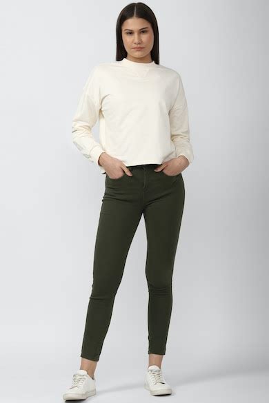 Buy Women Cream Solid Round Neck Sweatshirt Online - 792165 | Van Heusen