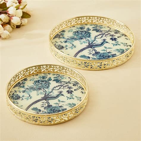 Buy Suvarna Set of 2 Metal Printed Decorative Trays from Home Centre at ...