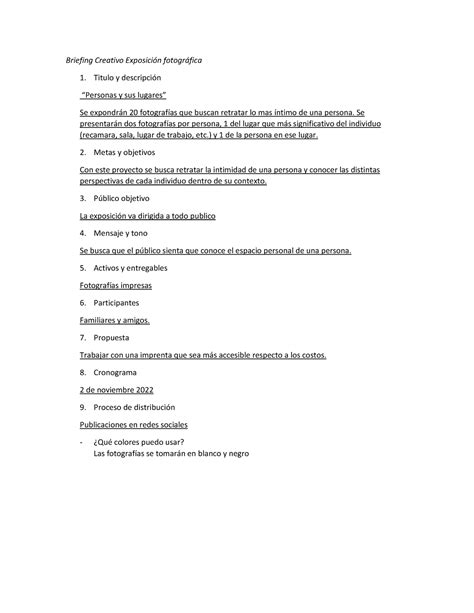 Alexandra Leal - ............................. - Briefing Creativo ExposiciÛn fotogr·fica 1 ...