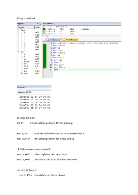 Binary to decimal - 8051 - Binary to decimal Decimal to binary org 0h ...
